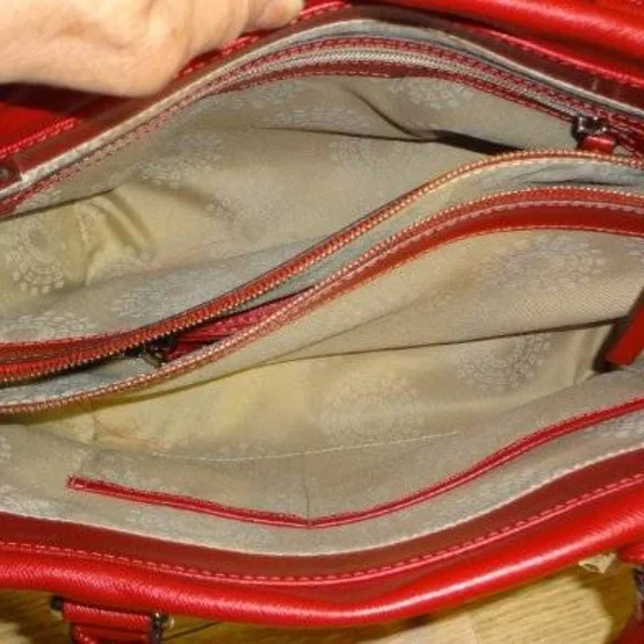 ABRO Red Saffiano Satchel Crossbody Handbag NEW - Picture 5 of 8